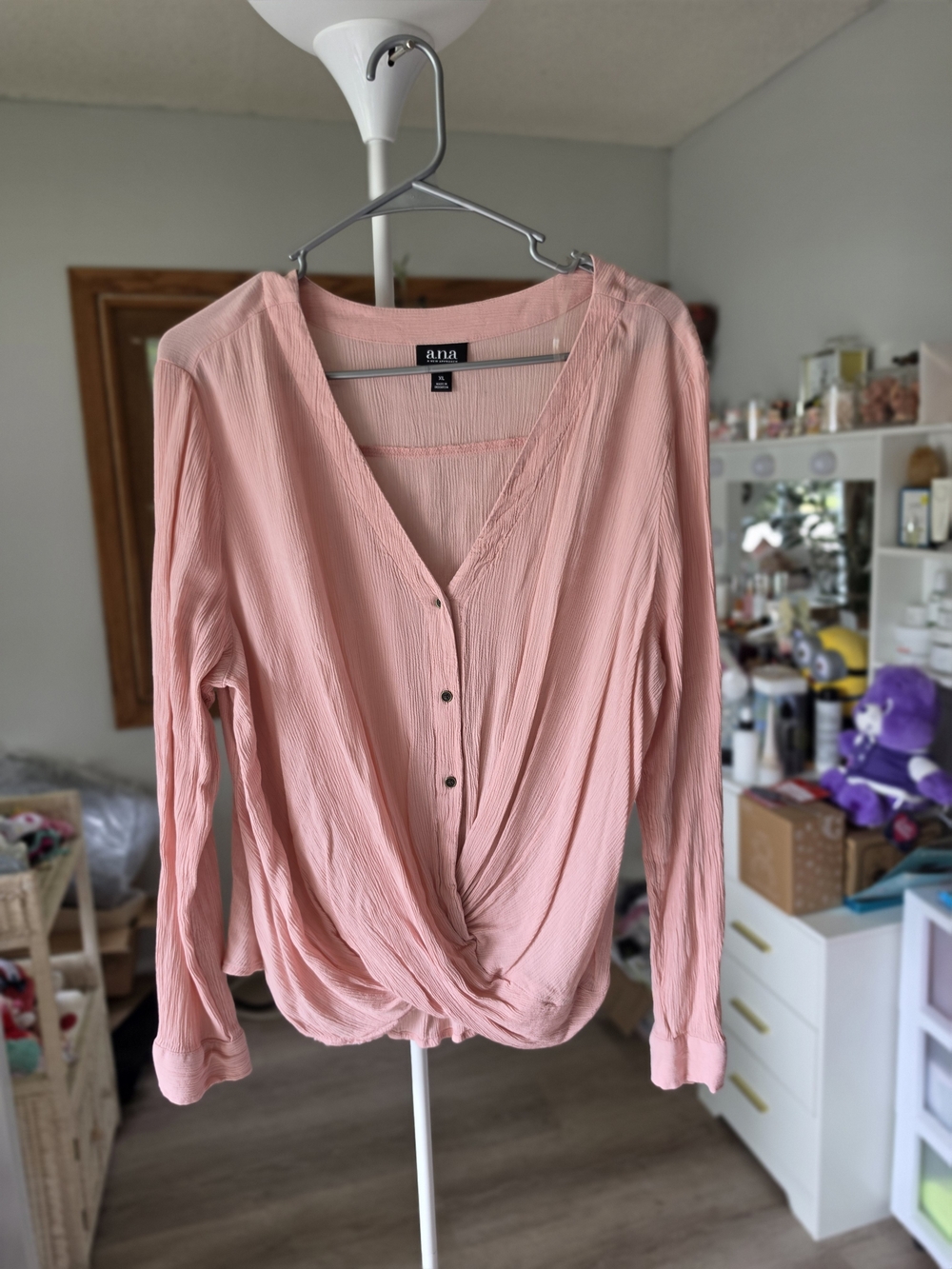 a.n.a Dusty Pink Twist-Front Button V-Neck Blouse